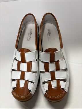 RHODE White and Brown Woven Leather Fisherman Flats